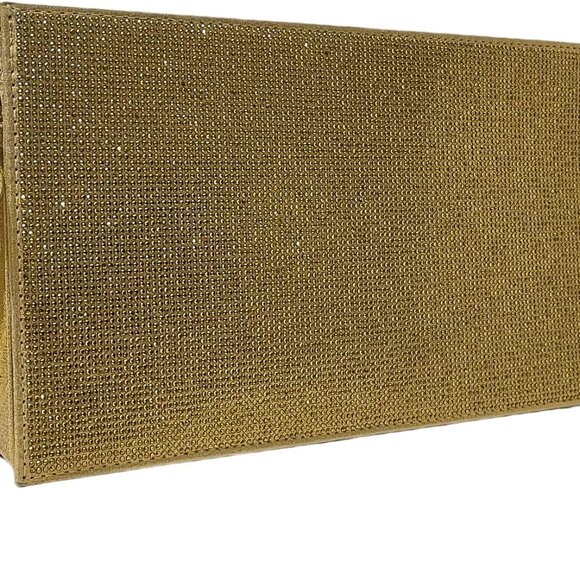 Large Gold Satin Rhinestone Wristlet Clutch for Women Evening Party - Picture 1 of 6